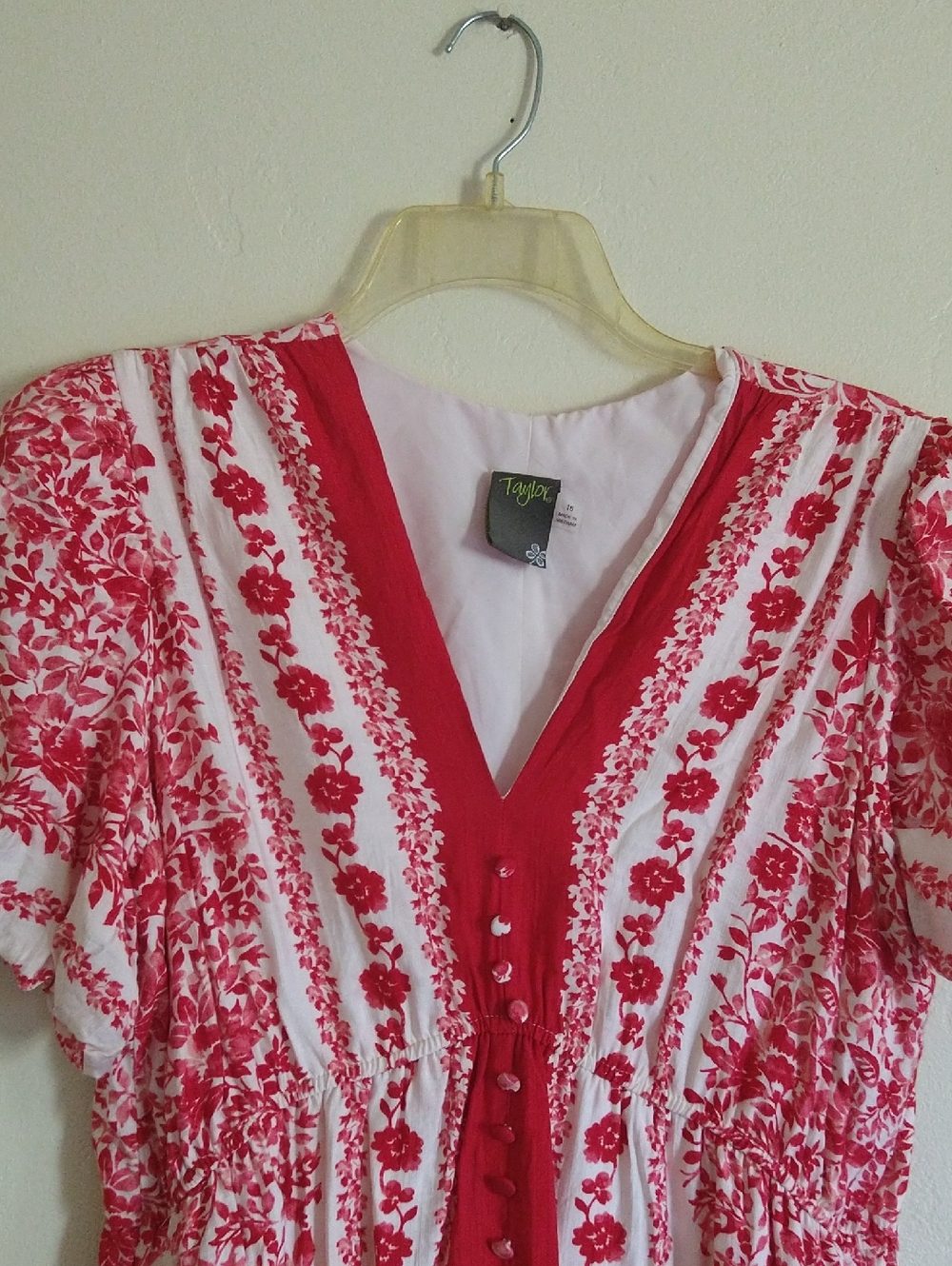 Taylor Red & White Floral Button-Front Dress Size 16 - Picture 2 of 7